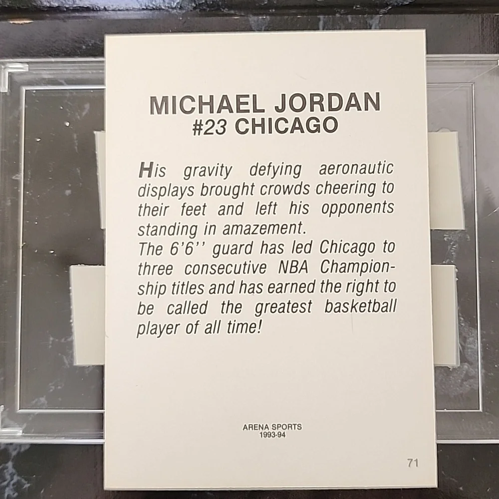 Michael Jordan 1993 Retirement Card #71 On a Plaque.